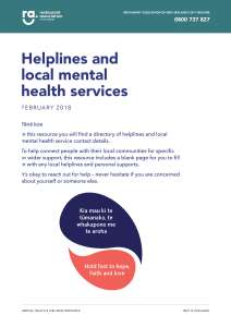 Helplines Local Mental Health Services